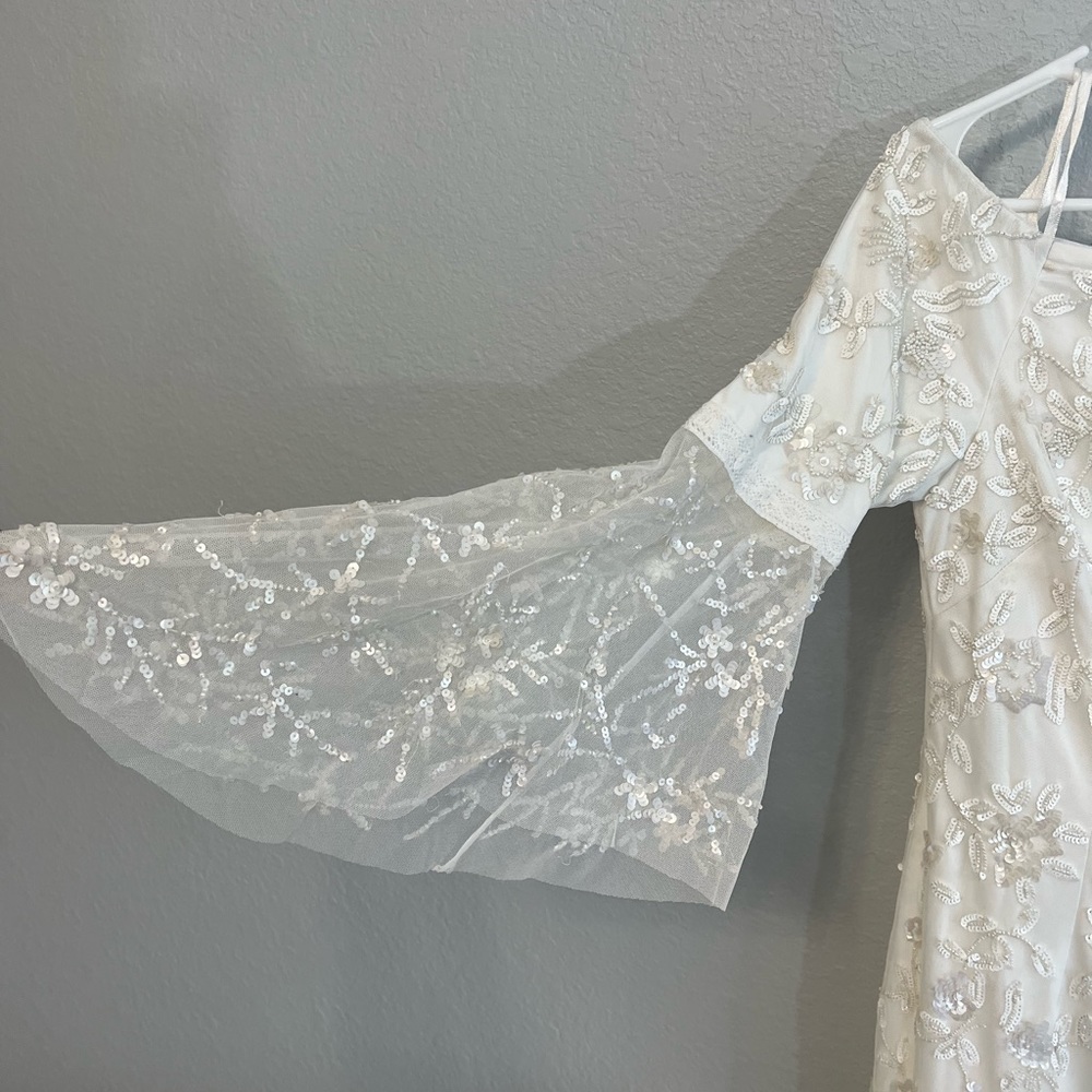 Adrianna Papell Off-Shoulder Sequin Beaded Floral Dress 3/4 Bell Sleeves NWT - Picture 11 of 16
